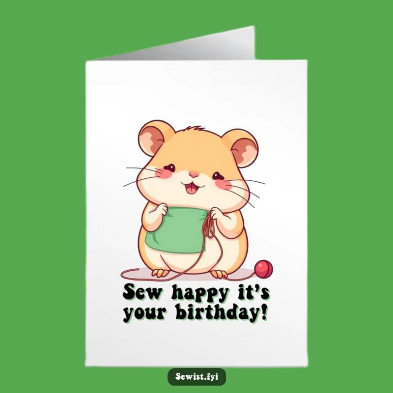 Free Printable Funny Birthday Card: Hamster's Concentrated Sewing Wish