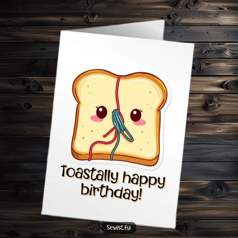 Funny Free Printable Birthday Card: Cheerful toast with vibrant thread from its center, a quirky birthday design, print at home.