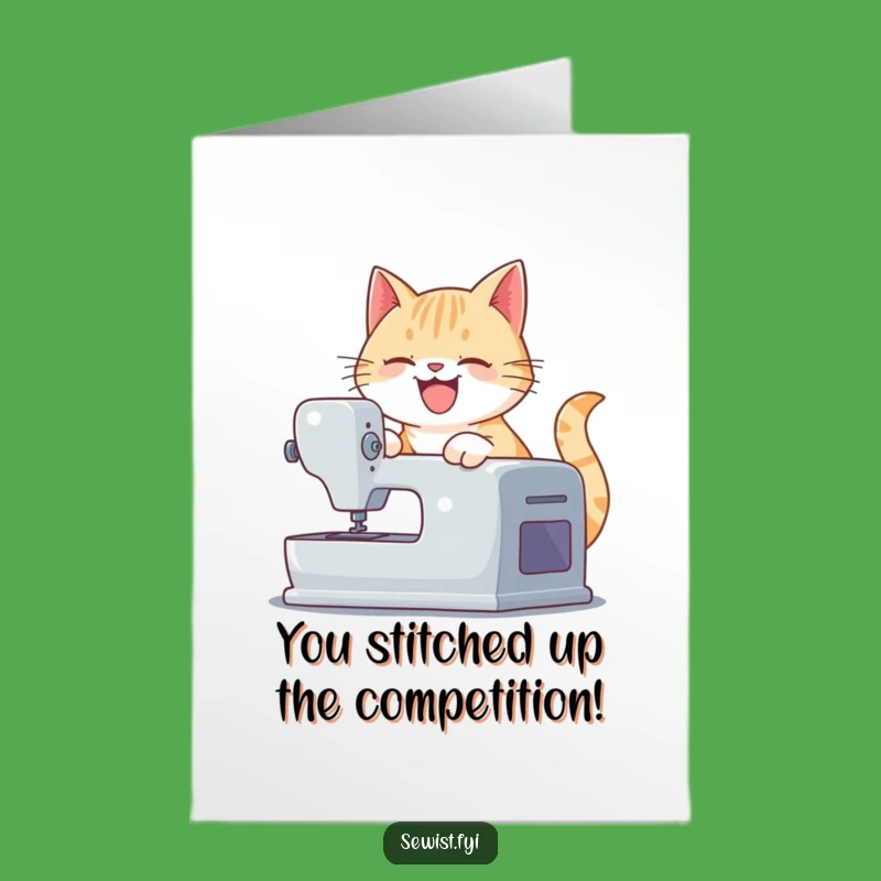 Free Printable Cat Congrats Card: Sewing Machine Fun Downloadable Gift
