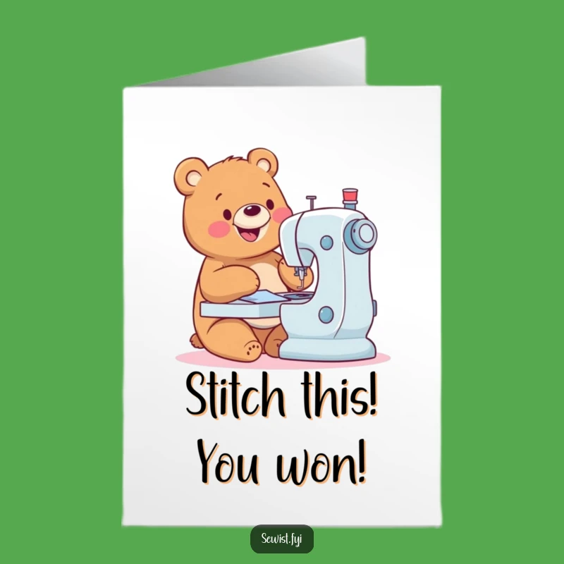 Free Printable Congrats Card: Bear Sewing Machine Funny Downloadable Gift