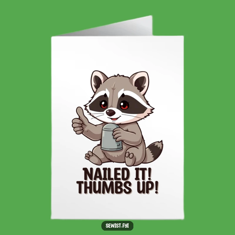 Free Printable Congrats Card: Raccoon Thumbs Up Thimble Perfect Downloadable Gift