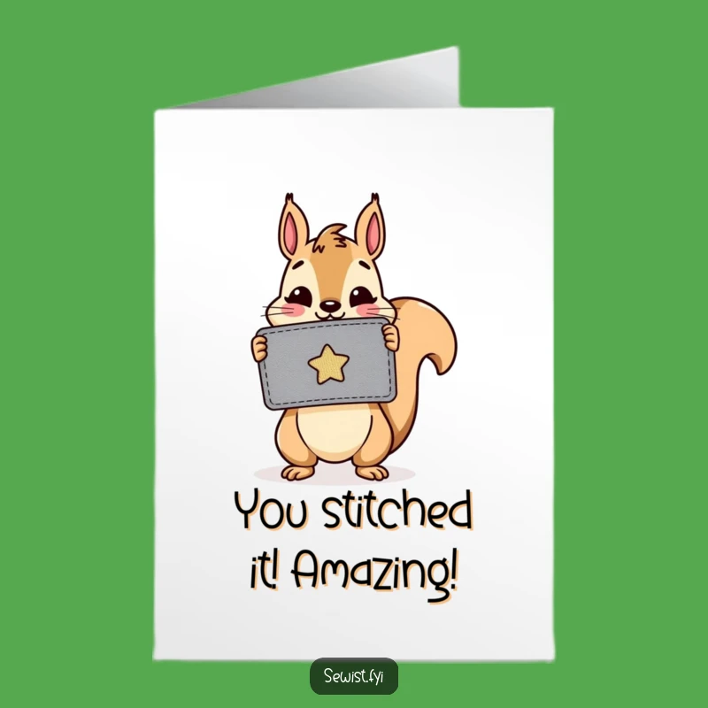 Free Printable Congrats Card: Squirrel's Sewing Triumph