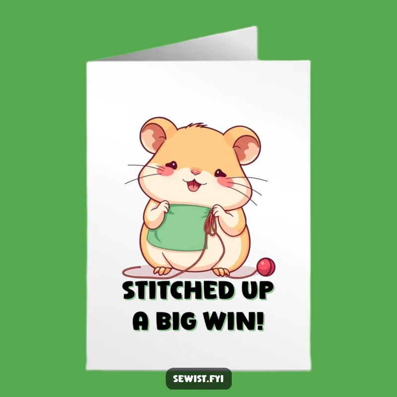 Free Printable Funny Congrats Card: Hamster's Skillful Stitch Success