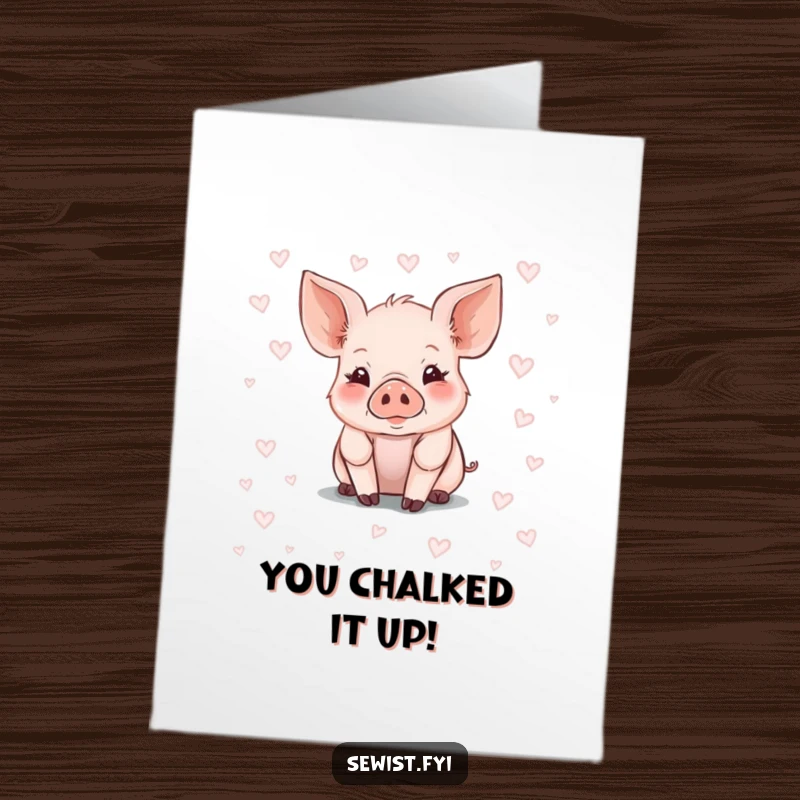 Funny Free Printable Congrats Card: A charming piglet drawing a creative pattern with chalk to commemorate achievements.