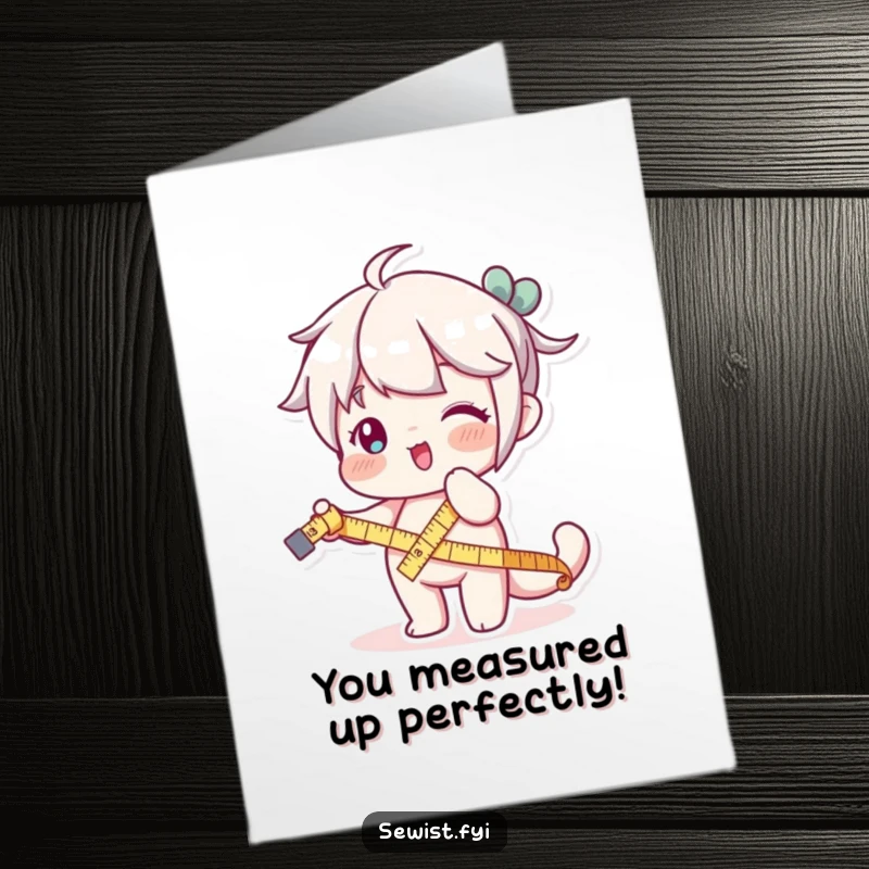 Funny Free Printable Congratulations Card: Character with a measuring tape stretching playfully, signifying great accomplishments and scope.