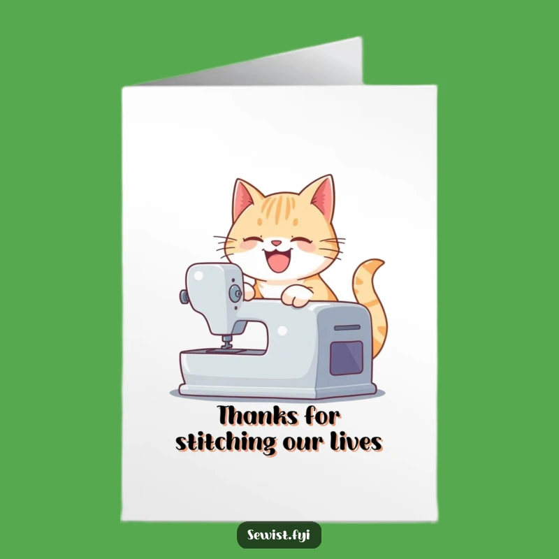 Free Printable Cat Thank You Card: Sewing Machine Fun Downloadable Gift