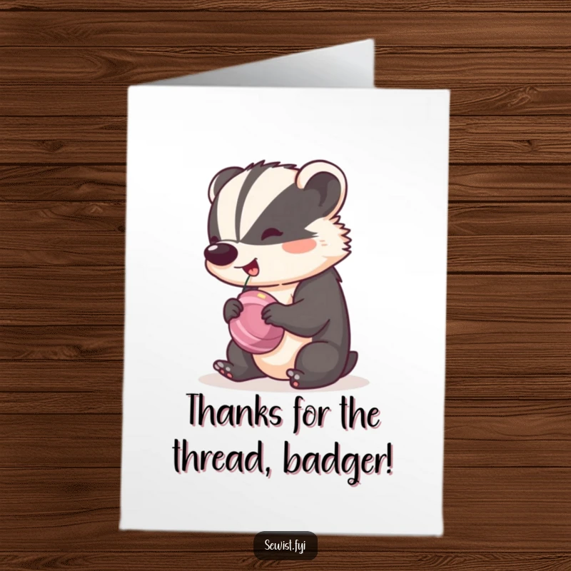 Funny Free Printable Thank You Card: Cheeky badger spinning a bobbin with a happy, rhythmic motion, a unique thank you design.