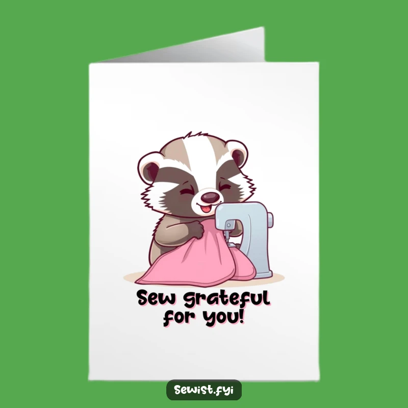 Free Printable Thank You Card: Cute Badger Sewing, Downloadable Gift