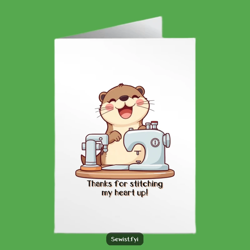 Free Printable Thank You Card: Joyful Otter Sewing Funny Downloadable Gift