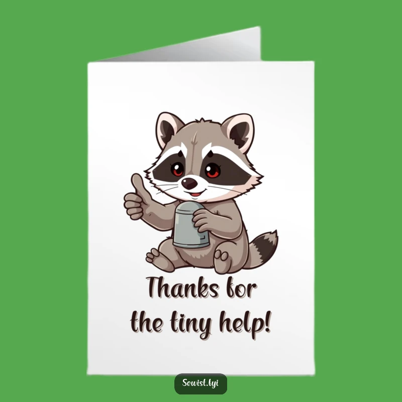 Free Printable Thank You Card: Raccoon Thumbs Up Thimble Downloadable Funny Gift