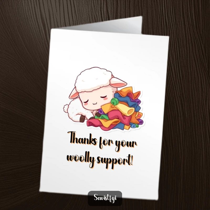 Funny Free Printable Thank You Card: Sleepy sheep napping by fabric scraps, a peaceful way to say thanks.