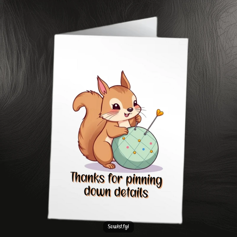 Funny Free Printable Squirrel Thank You Card: A proud squirrel pins a dart, representing accurate and heartfelt thanks.