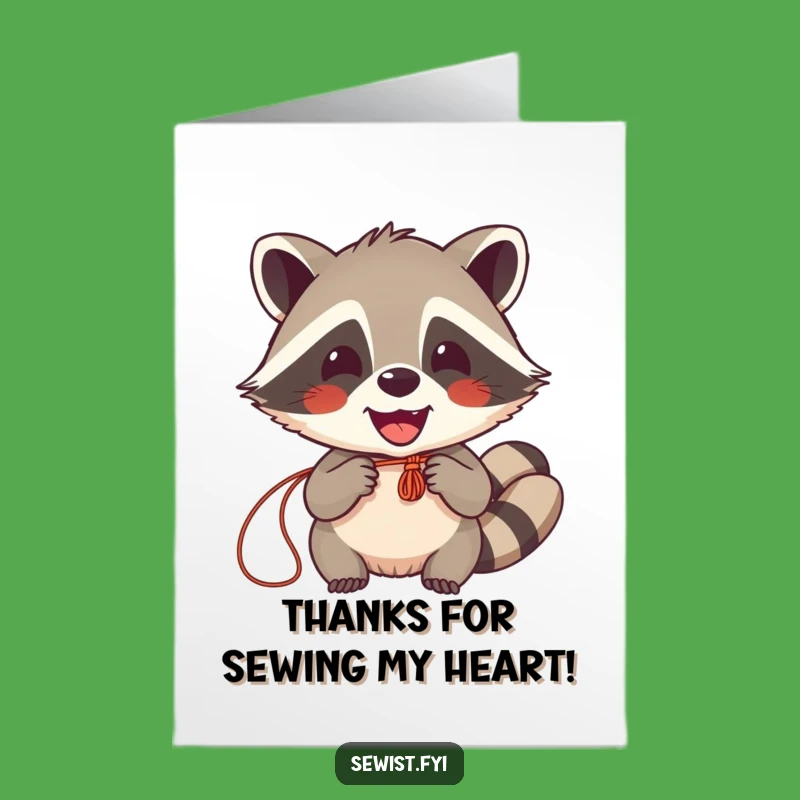 Free Printable Thank You Card: Grateful Raccoon Seamster - Funny Downloadable Gift
