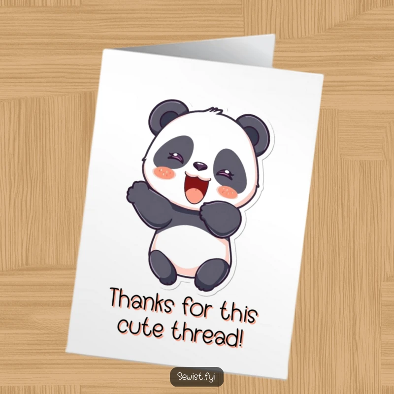 Funny Free Printable Thank You Card: Giggling panda with scissors, cheerfully cutting fabric, perfect for a crafty thank you.