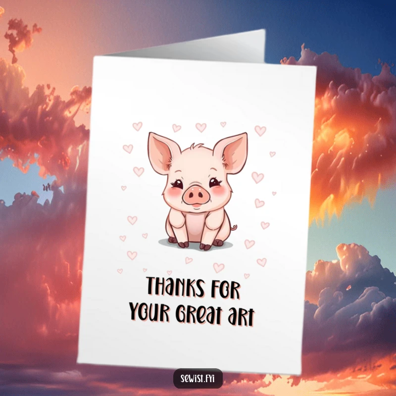 Funny Free Printable Thank You Card: A focused piglet creating art with chalk, perfect for expressing gratitude.