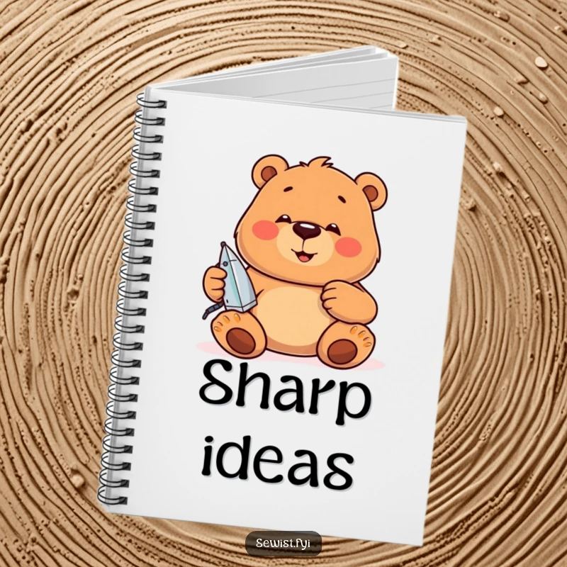 Funny Notebook: A jovial bear irons seams, making it perfect for neat planning and note-taking.