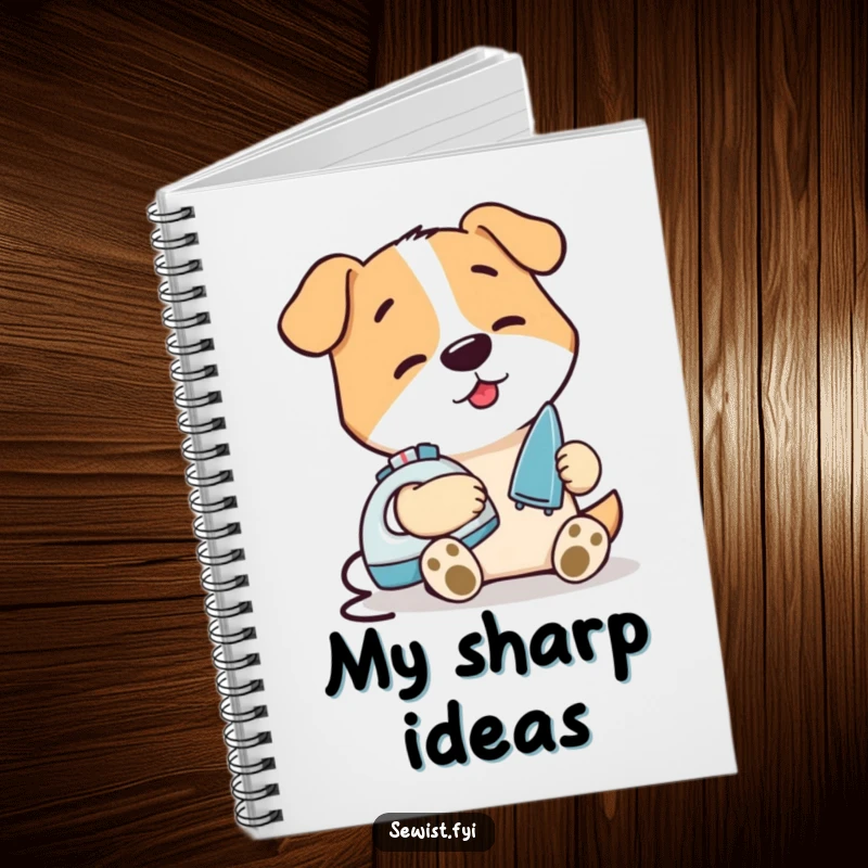 Funny Dog Ironing Seam Notebook: A lined journal with a cover showing a content dog ironing a small seam with a mini iron, ideal for notes.