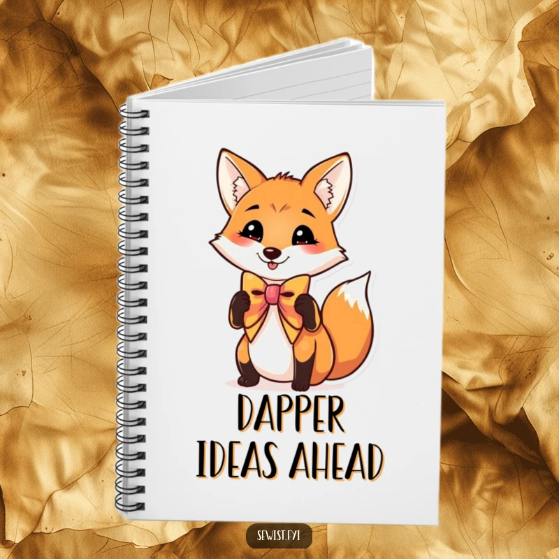 Funny notebook with a charming fox adjusting its bow tie, perfect for jotting down notes with a humorous, stylish cover.