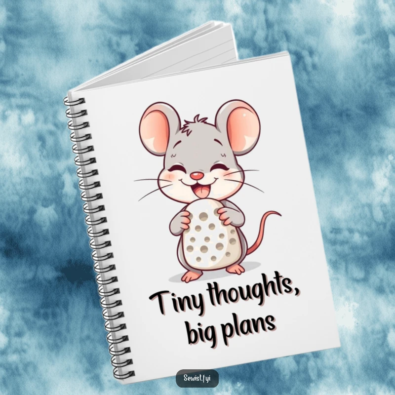 Funny Notebook with a delighted mouse character using a thimble, ideal for capturing sewing design ideas.