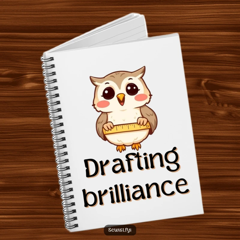 Funny Notebook: A delighted owl measures cloth with a tape, showcasing precision for note-taking.