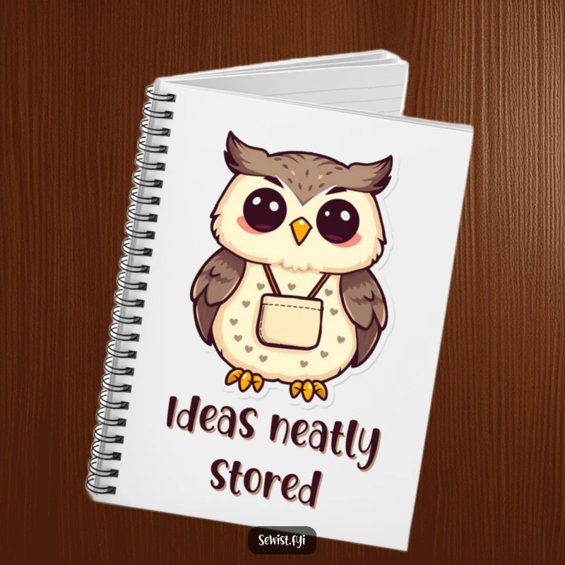 Funny proud owl displaying a small, neatly sewn pouch. Ideal funny notebook.