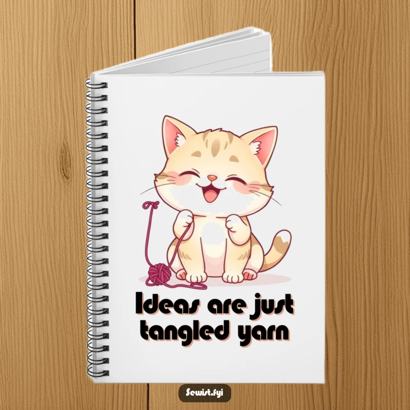 Funny Cat Notebook: Mischievous cat giggling, batting colorful yarn, perfect for journaling and creative writing.