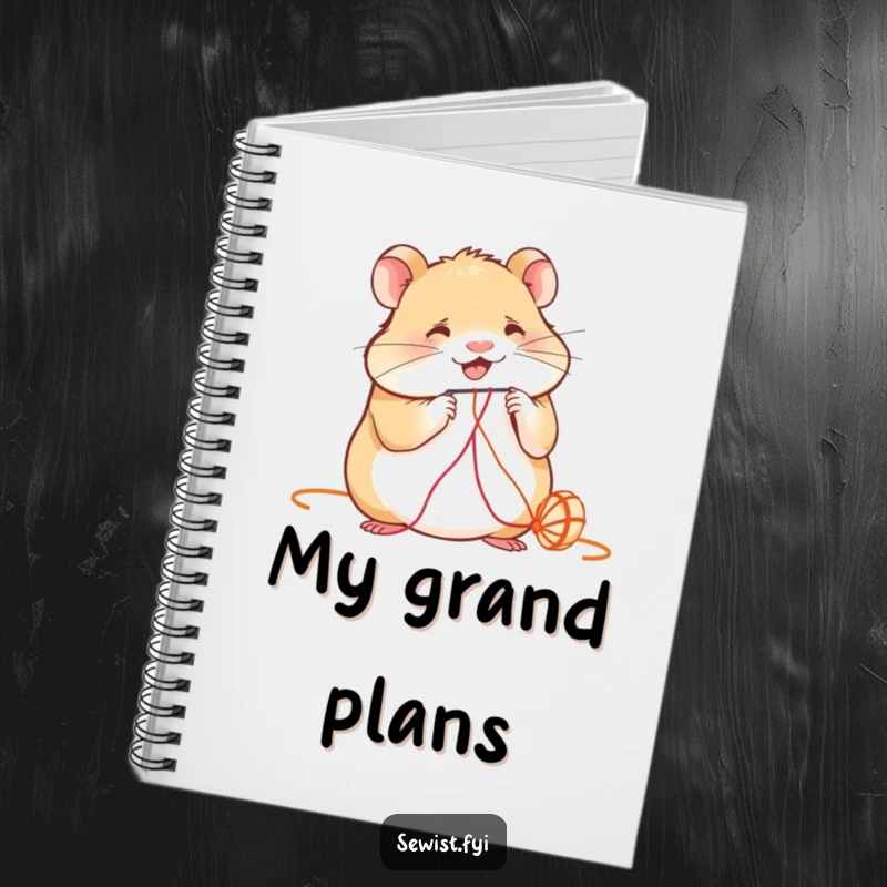 Funny Notebook: A smiling hamster is focused on threading a needle, making it perfect for craft planning.