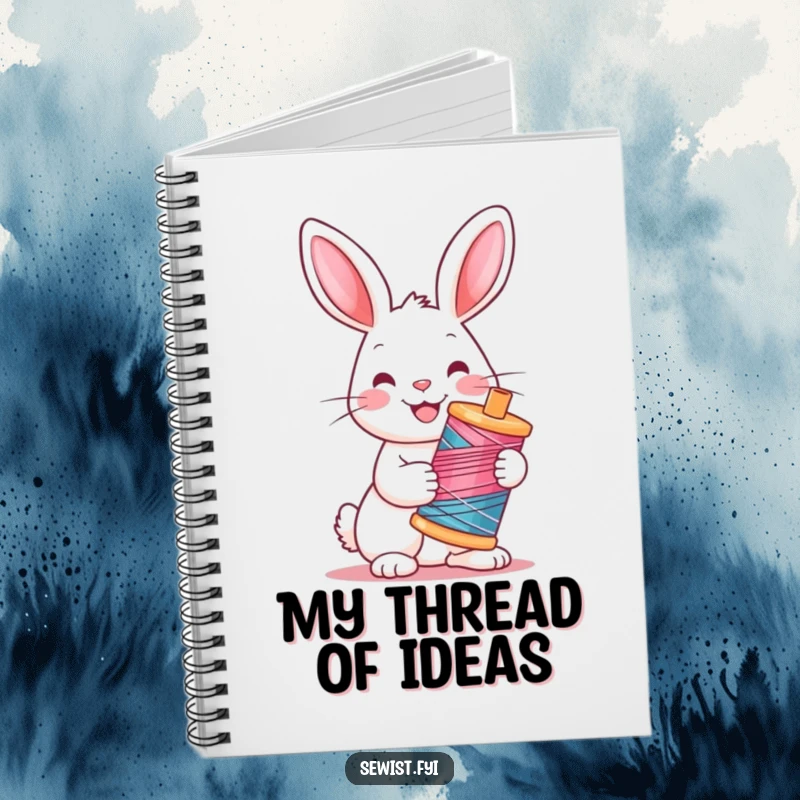 Funny Rabbit Notebook: Cover features a cheerful rabbit holding a brightly colored spool of thread, inspiring creative note-taking.