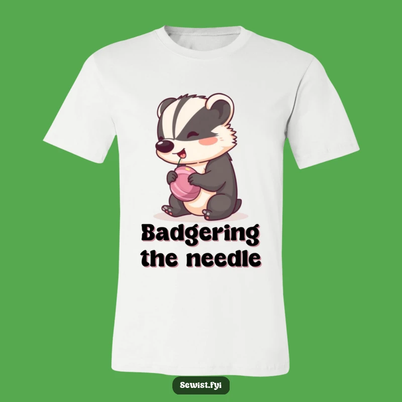 Funny Badger Tailor T-Shirt: A Cheeky Badger Spinning a Bobbin with Rhythm