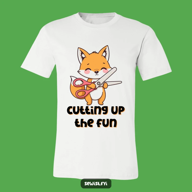 Funny Fox Tailor T-Shirt: Playful Cutting Fabric Design, Perfect Gift