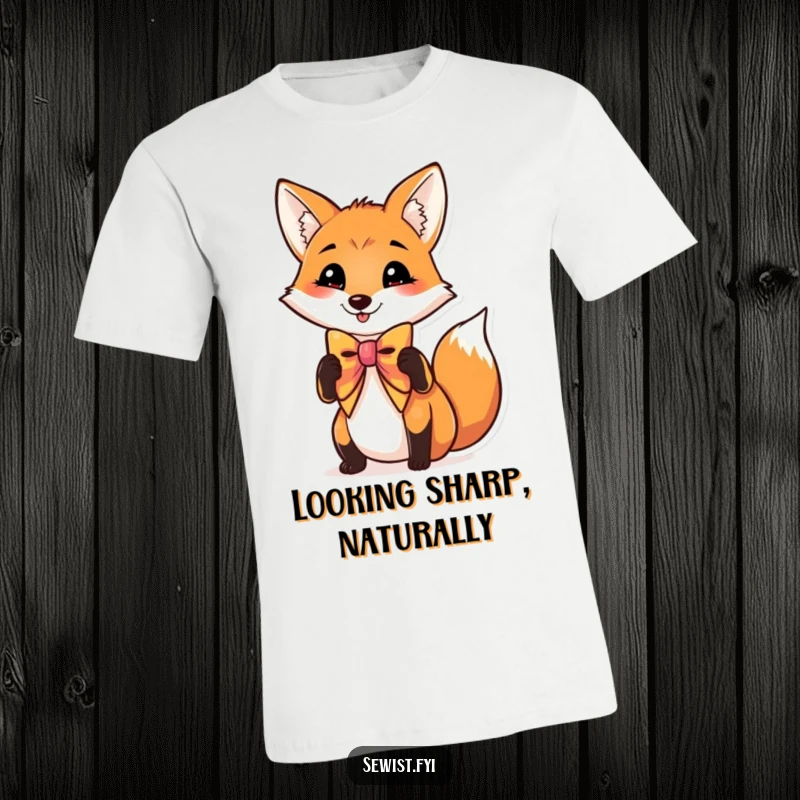 Funny t-shirt with a charming fox adjusting its bow tie, ideal for fashion lovers and as a humorous present.