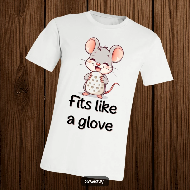 Funny T-Shirt with a delighted mouse character joyfully using a thimble, showcasing a love for sewing.