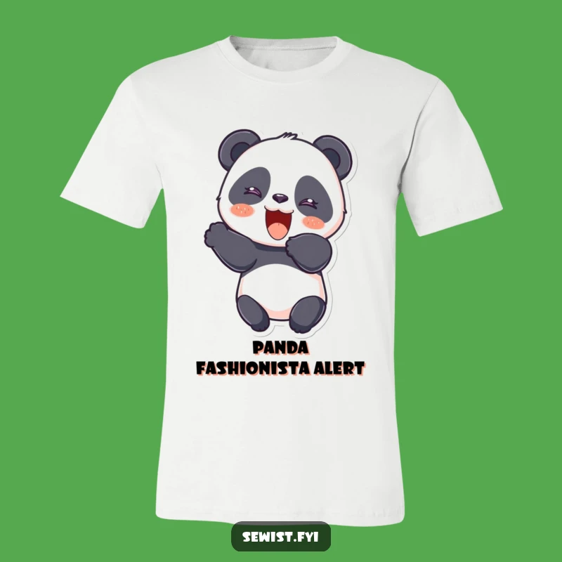 Funny Panda Seamstress T-Shirt: A Giggling Panda Cutting Fabric With Joy