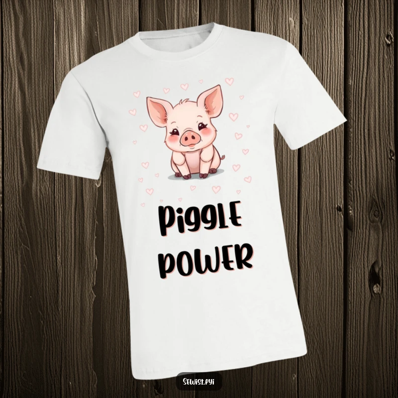 Funny Piglet T-Shirt showing a cute piglet artist drawing fabric patterns with chalk, a humorous and creative design.