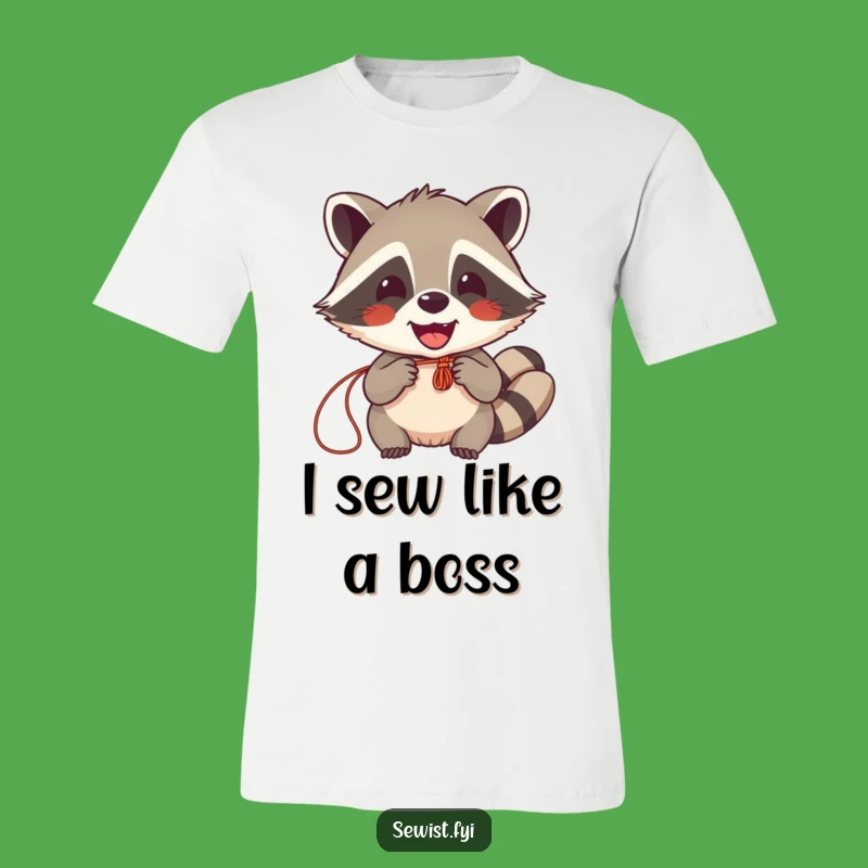 Funny Raccoon Sewing T-Shirt: Delighted Critter Crafting Apparel, Hilarious Gift