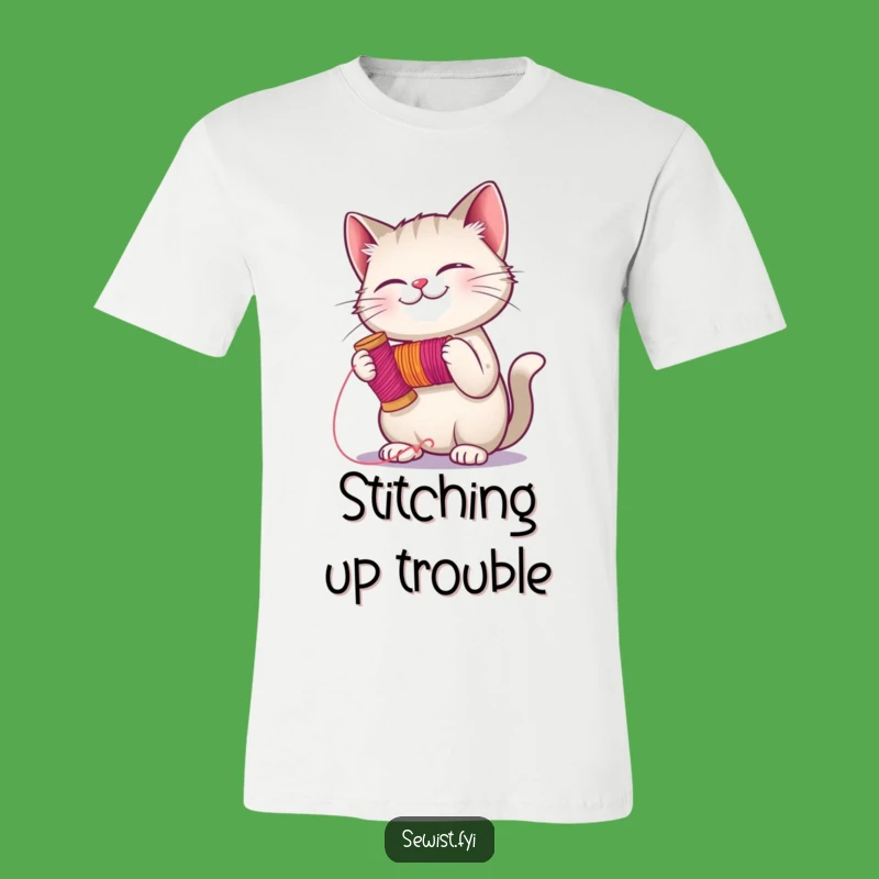 Funny Cat Stitching T-Shirt: Adorable Apparel for Crafty Felines and Humans