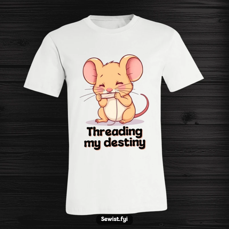Funny determined mouse intensely threading a needle with great concentration. Perfect funny t-shirt.