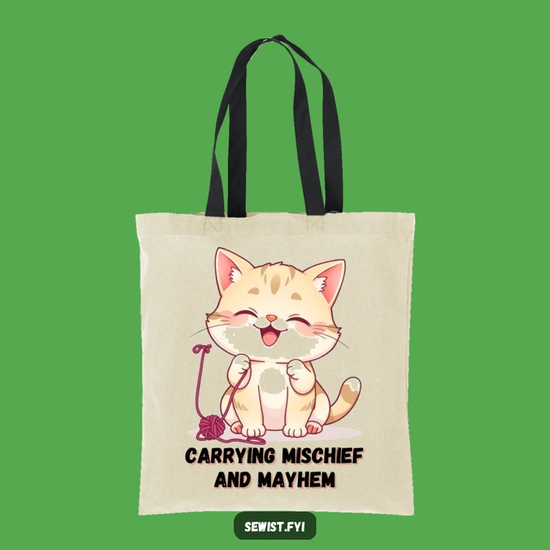 Funny Cat Yarn Tote Bag: Mischievous Giggling Kitty Eco-Friendly & Perfect Gift