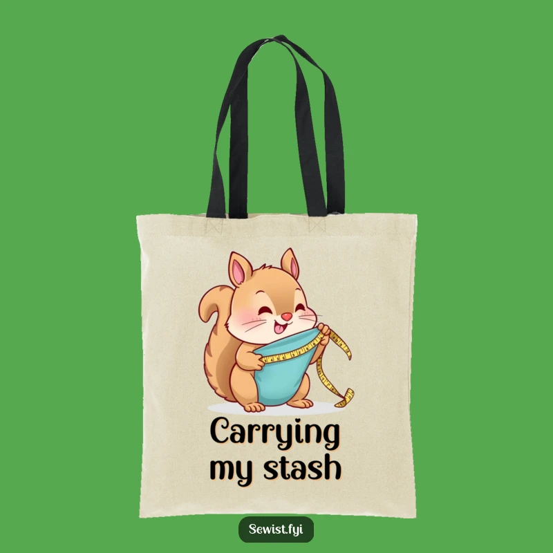 Funny Squirrel Fabric Tote Bag: Adorable Sewing Critter Measuring - Ideal Funny Gift!