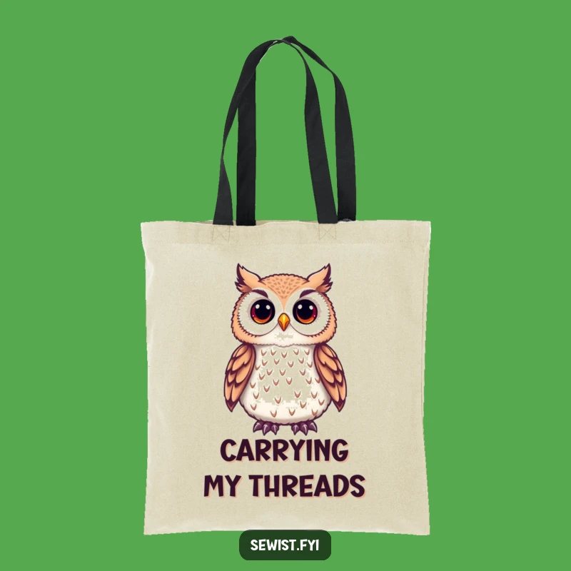 Funny Owl Crafter Tote Bag: A Cute Owl Admiring Embroidered Detail