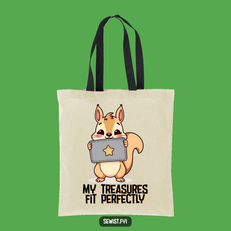 Funny Squirrel Patch Tote Bag: Cheerful Critter Carries Craft Supplies, Gift